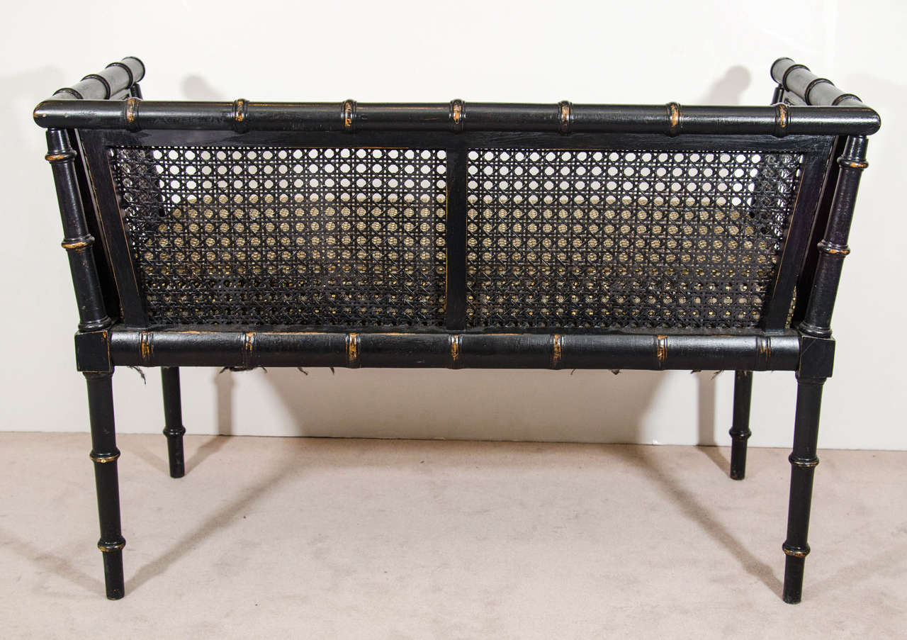 Mid-Century Modern Midcentury Faux Bamboo Bench in Original Black Finish