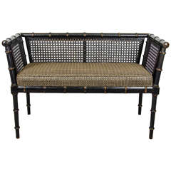 Midcentury Faux Bamboo Bench in Original Black Finish