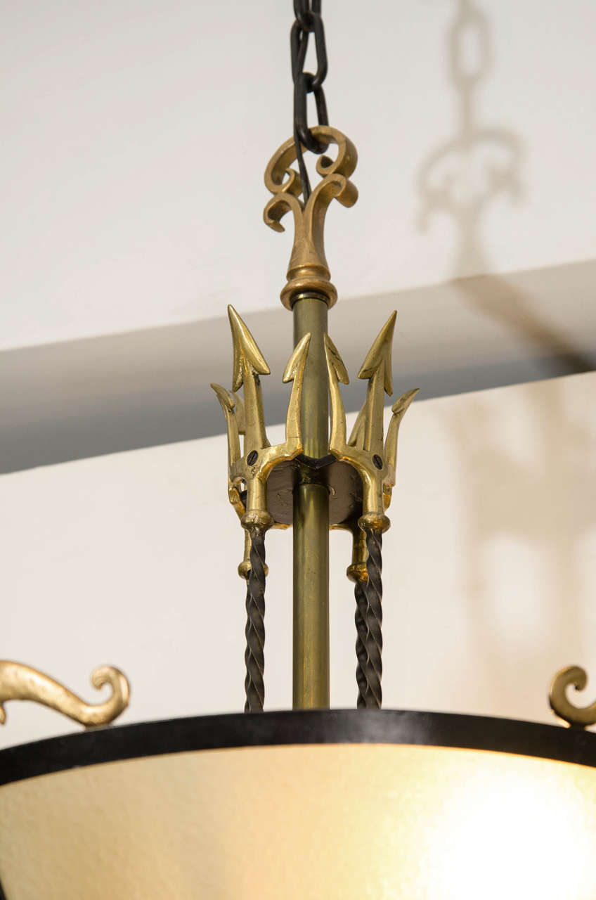 Painted Vintage Black and Brass Chandelier in the Style of Tommi Parzinger