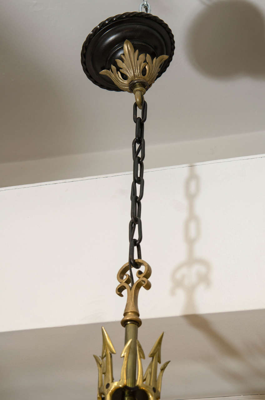 Vintage Black and Brass Chandelier in the Style of Tommi Parzinger In Good Condition In New York, NY