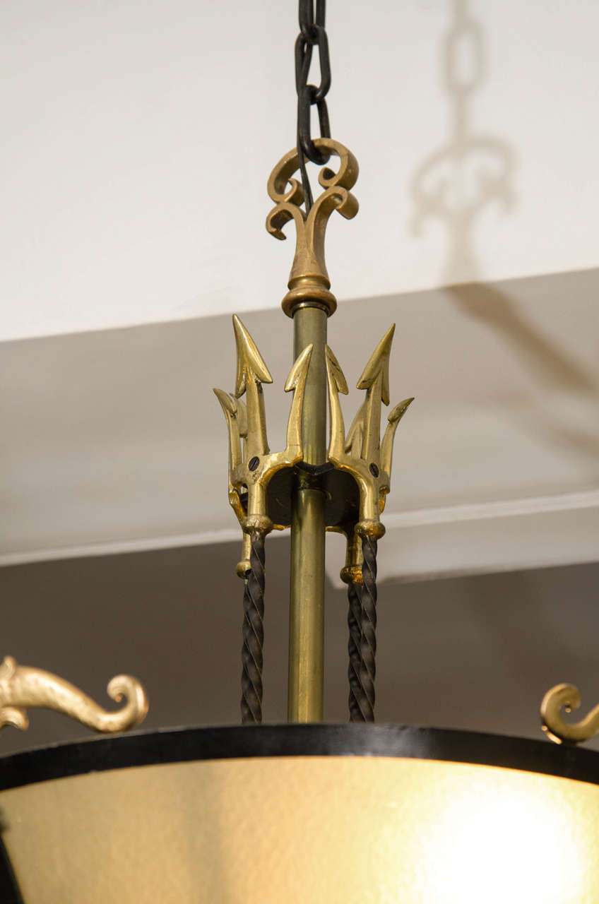 Mid-20th Century Vintage Black and Brass Chandelier in the Style of Tommi Parzinger