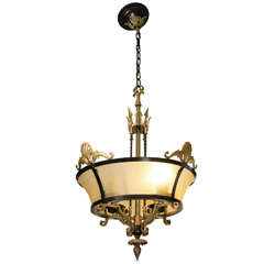Vintage Black and Brass Chandelier in the Style of Tommi Parzinger