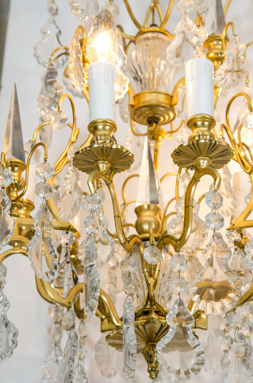 Louis XVI  Gold Gilt Crystal Chandelier with Crystal Spikes