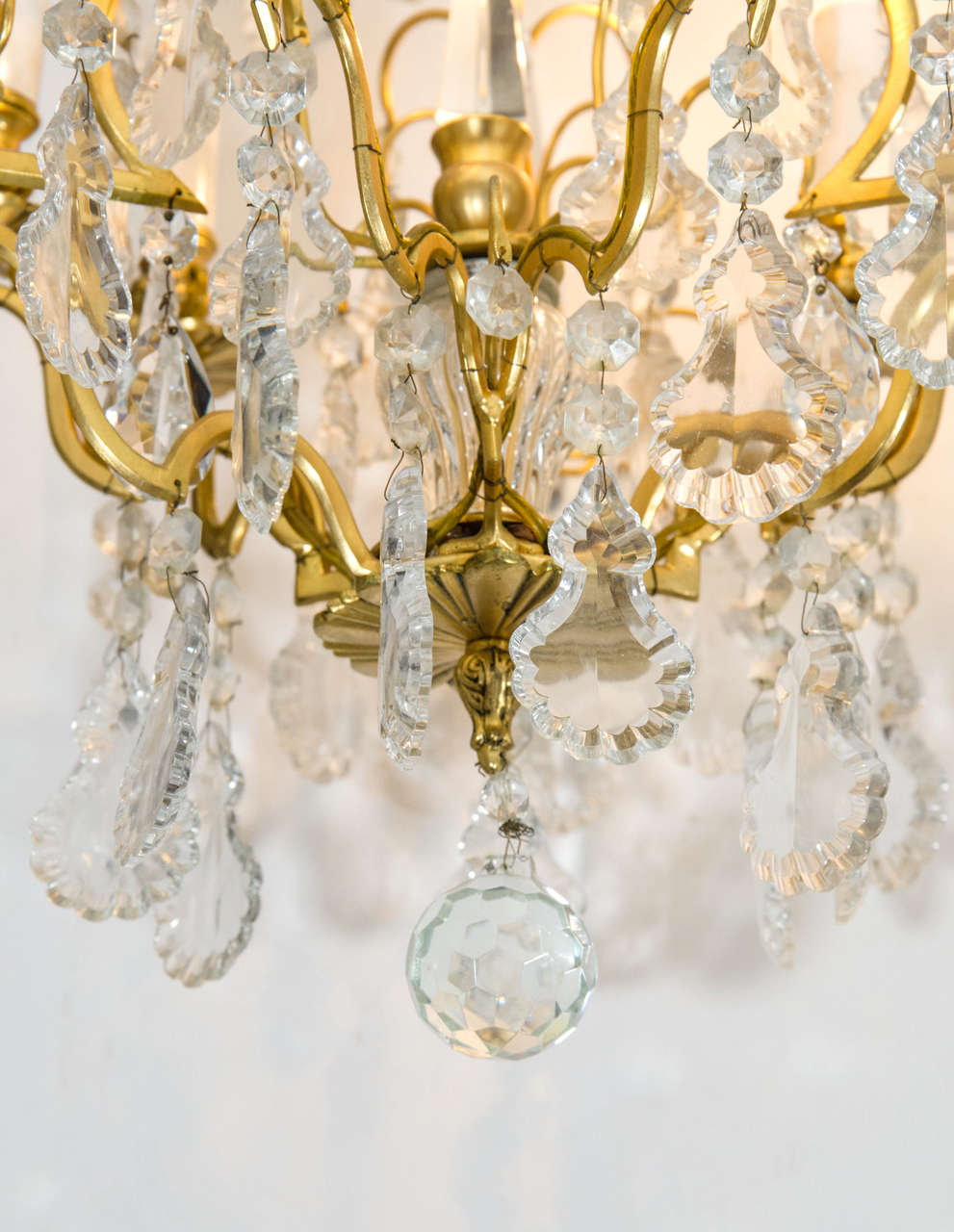 French  Gold Gilt Crystal Chandelier with Crystal Spikes