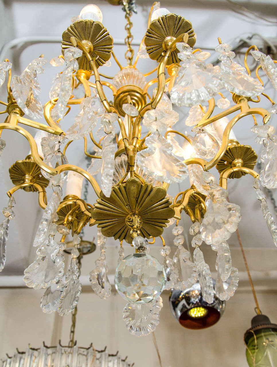  Gold Gilt Crystal Chandelier with Crystal Spikes In Good Condition In New York, NY