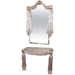 Hollywood Regency Style Casa Bique Swag Wall-Mounted Console with Mirror