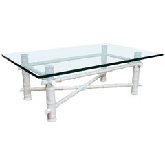 Midcentury White Lacquered Faux Bamboo Cocktail or Coffee Table
