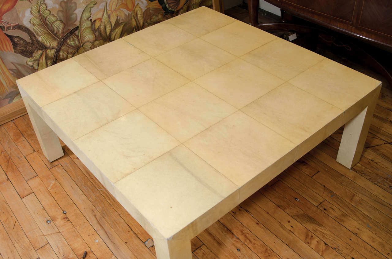20th Century Midcentury Goatskin Parchment Coffee Table Inspired by Karl Springer