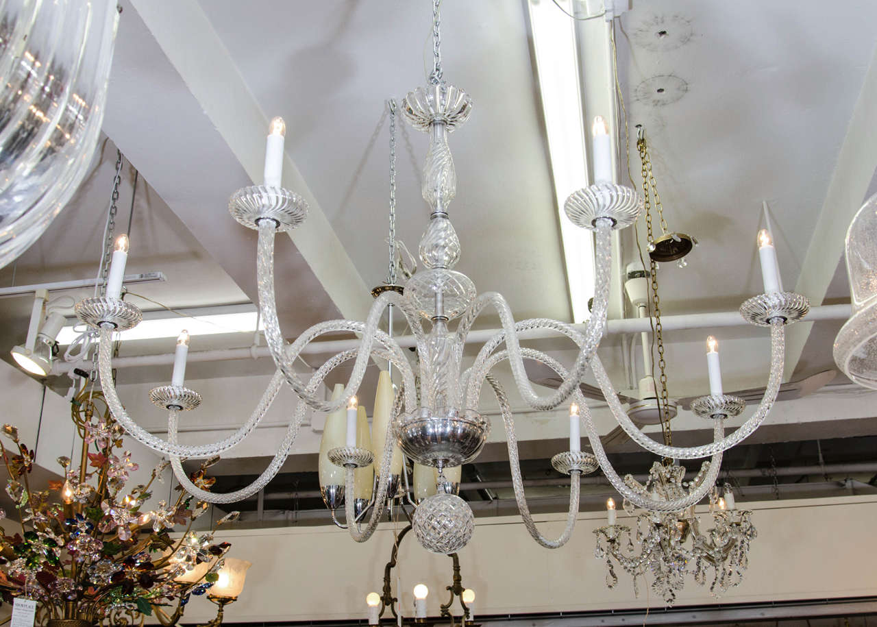 Midcentury Eightarm Murano Glass Twist Chandelier