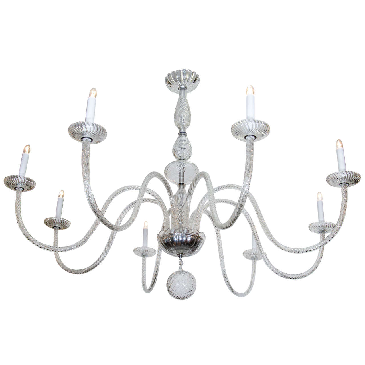 Midcentury Eightarm Murano Glass Twist Chandelier