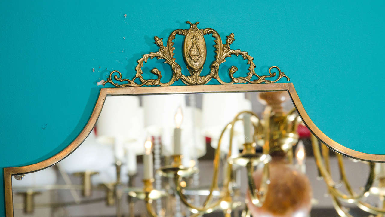 Mid-Century Modern Midcentury Italian Brass Wall Mirror in the Shape of a Shield