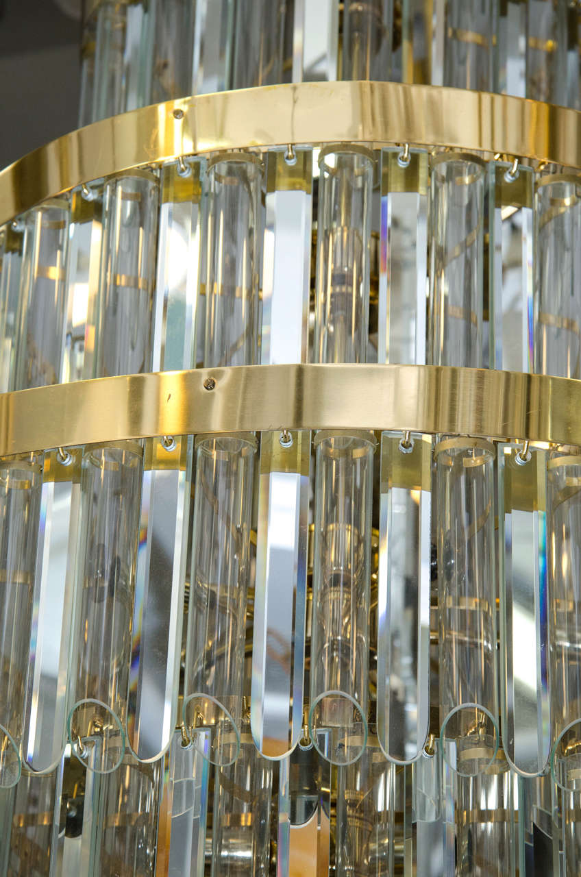 A Midcentury  Mirrored Crystal and Glass Seven-Tier Chandelier In Good Condition In New York, NY
