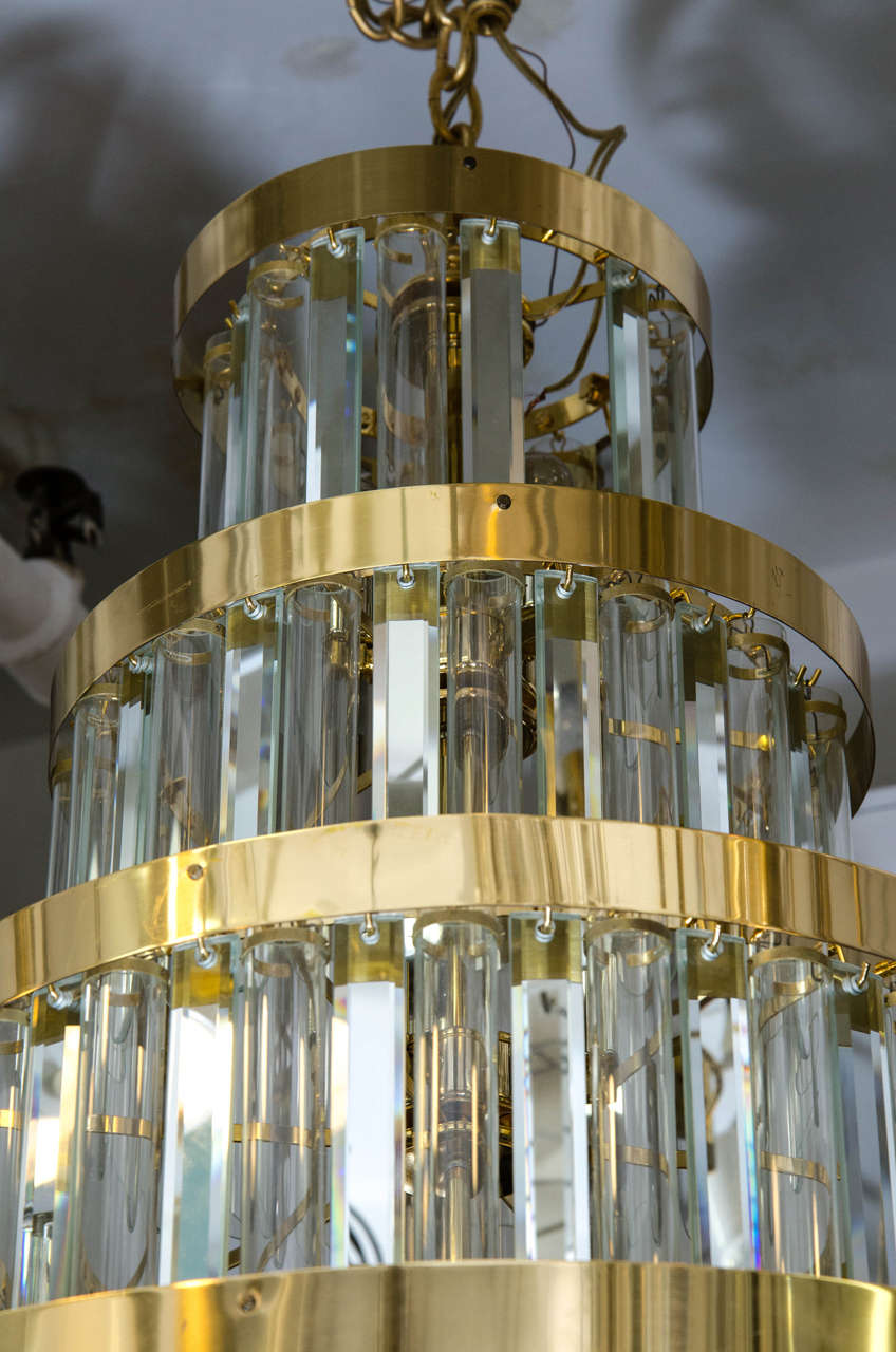 20th Century A Midcentury  Mirrored Crystal and Glass Seven-Tier Chandelier