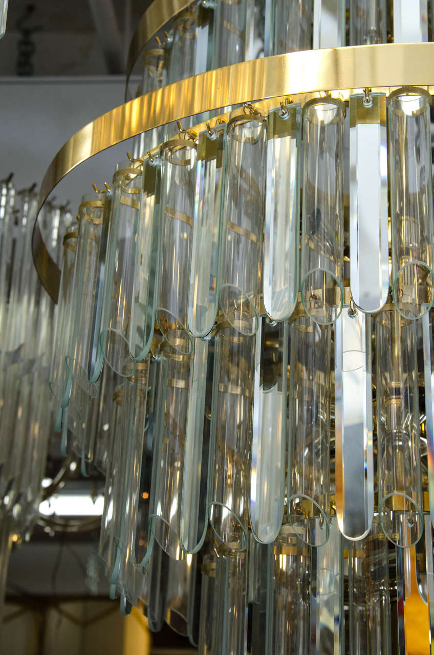 A Midcentury  Mirrored Crystal and Glass Seven-Tier Chandelier 1