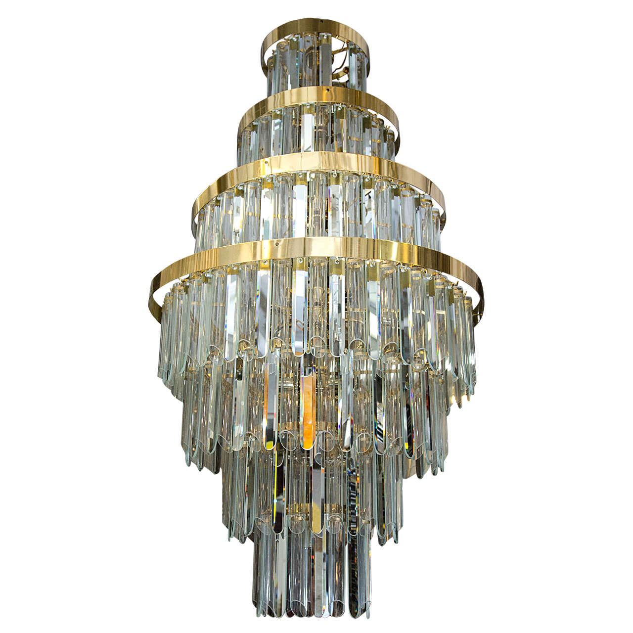 A Midcentury  Mirrored Crystal and Glass Seven-Tier Chandelier