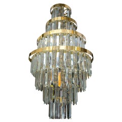 A Midcentury  Mirrored Crystal and Glass Seven-Tier Chandelier