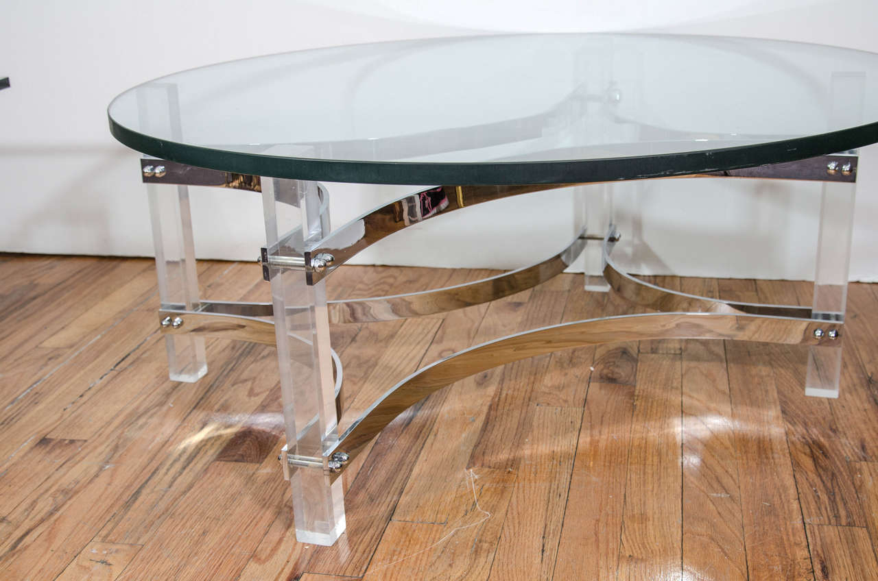 Mid-Century Modern Charles Hollis Jones Chrome and Lucite Coffee and Cocktail Table