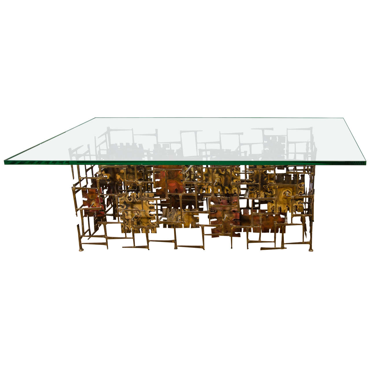  Spectacular Brutalist Mixed Metal Silas Seandel Coffee Table  For Sale