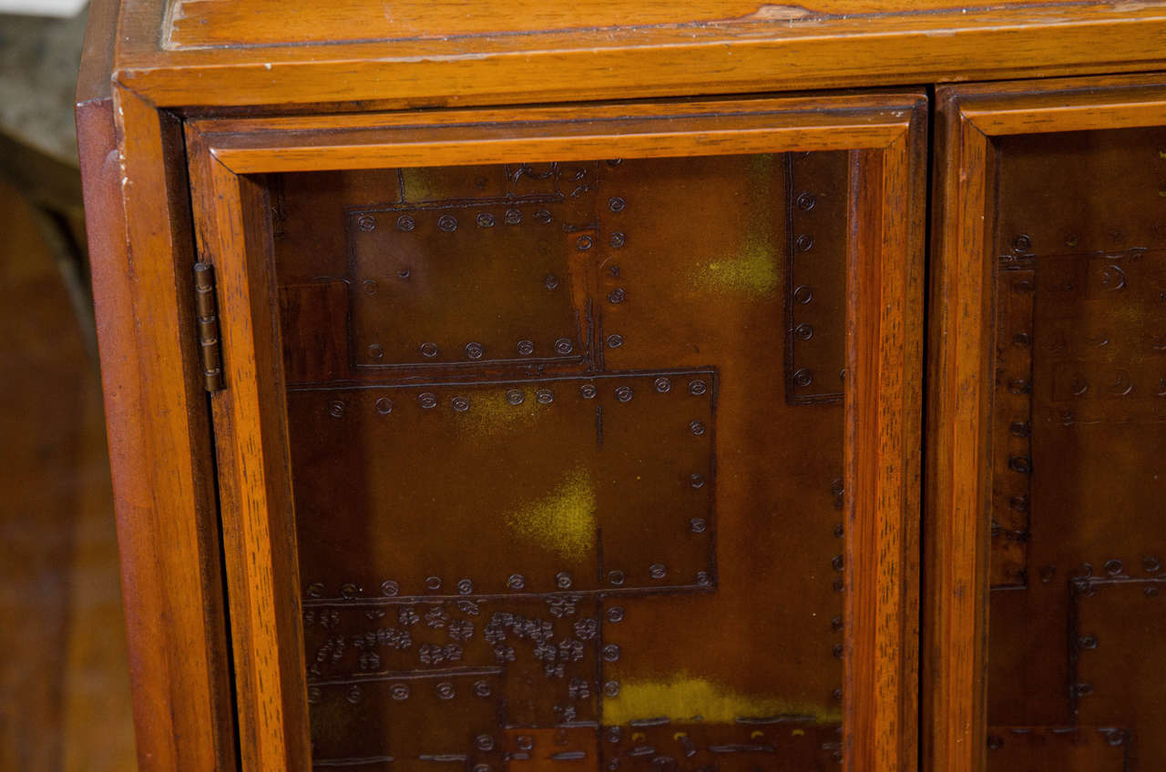 Brutalist Paul Evans Style Wooden Cabinet with Patchwork Designs In Good Condition In New York, NY
