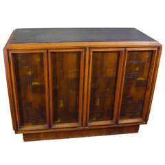 Brutalist Paul Evans Style Wooden Cabinet with Patchwork Designs