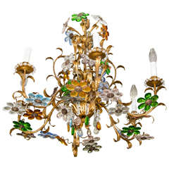 Midcentury Italian Chandelier with Multicolored Crystal Flower Clusters