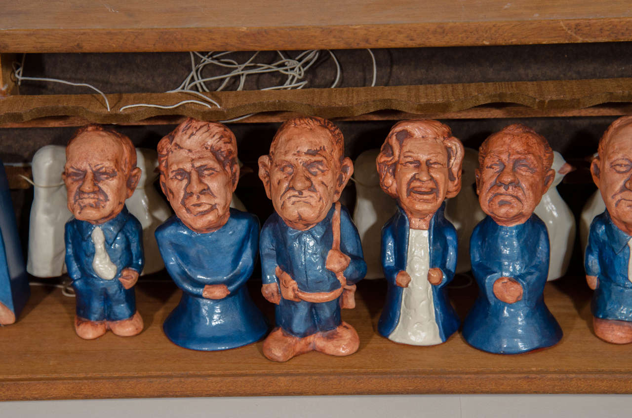 Midcentury Politically Themed Chess Pieces by Artist Myrna Goldberg In Good Condition In New York, NY