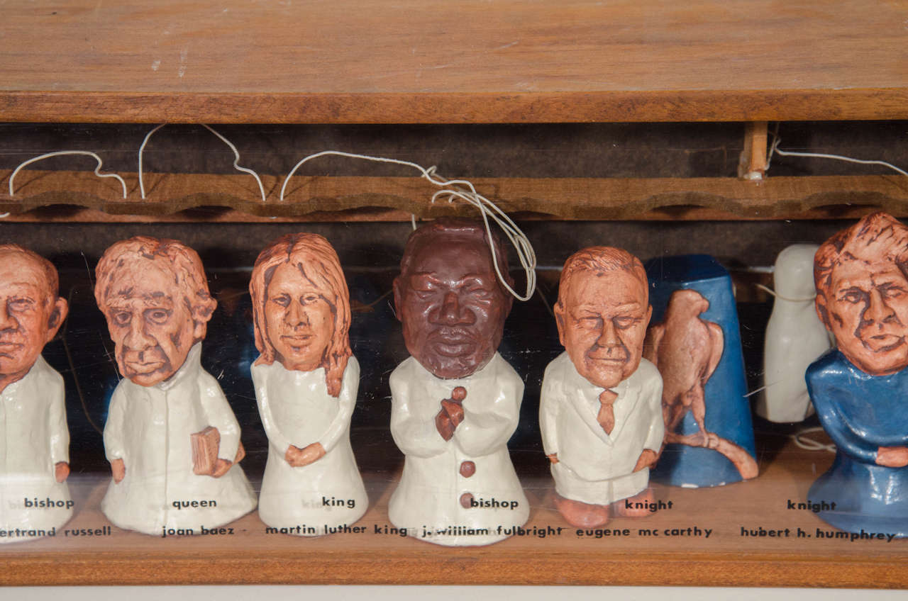 Midcentury Politically Themed Chess Pieces by Artist Myrna Goldberg 1