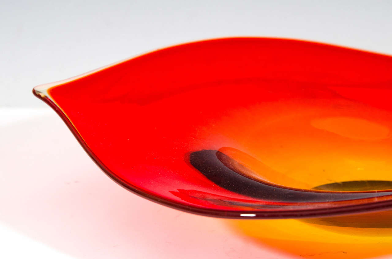 A Midcentury Murano Sommerso Art Glass Bowl in Bright Orange and Yellow