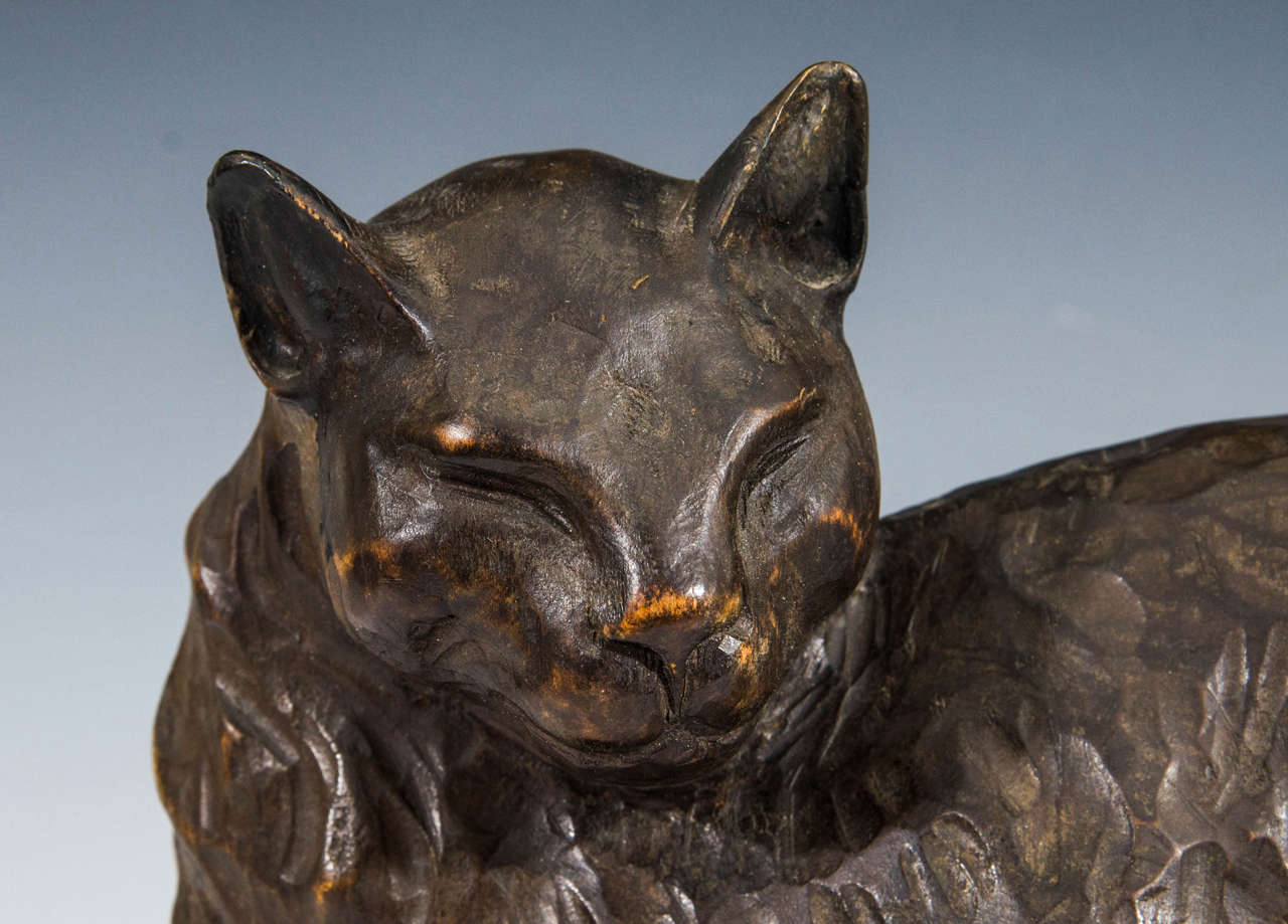 Antique American HandCarved Wooden Cat Sculpture Illegibly Signed at 1stDibs carved wooden