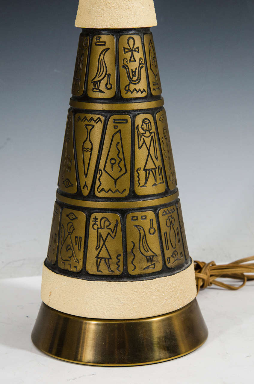 Midcentury Pair of Egyptian Inspired Table Lamps Marked F.A.I.P For