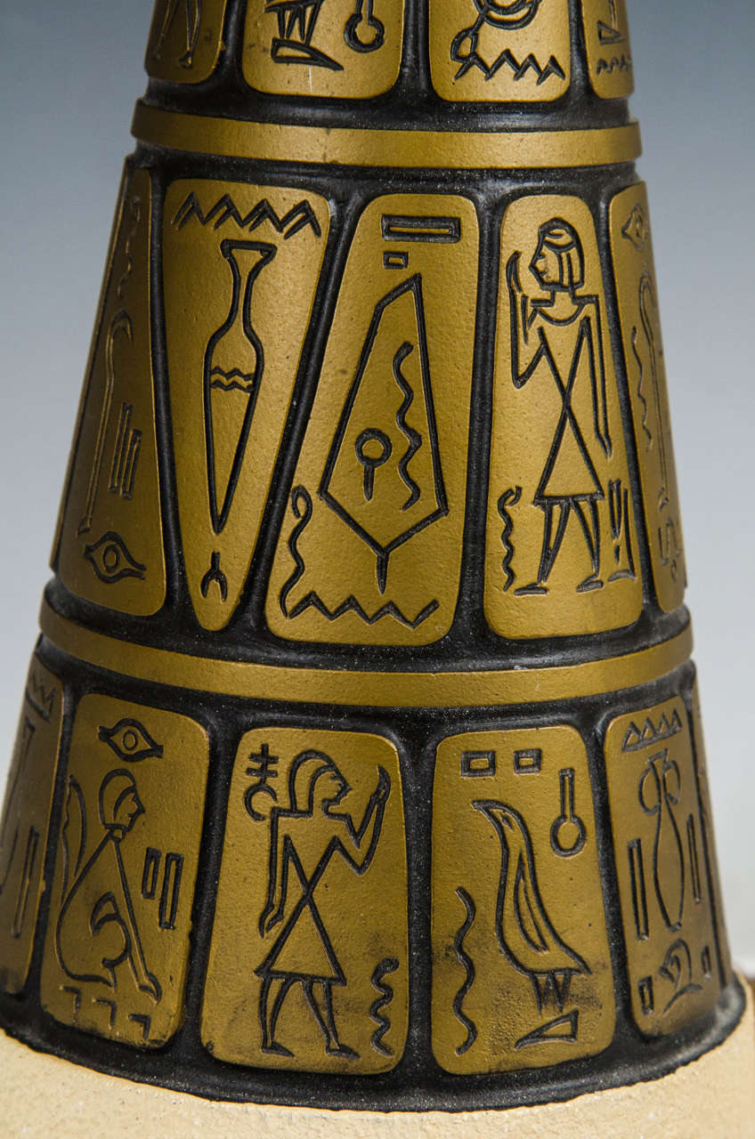 Midcentury Pair of Egyptian Inspired Table Lamps Marked F.A.I.P For