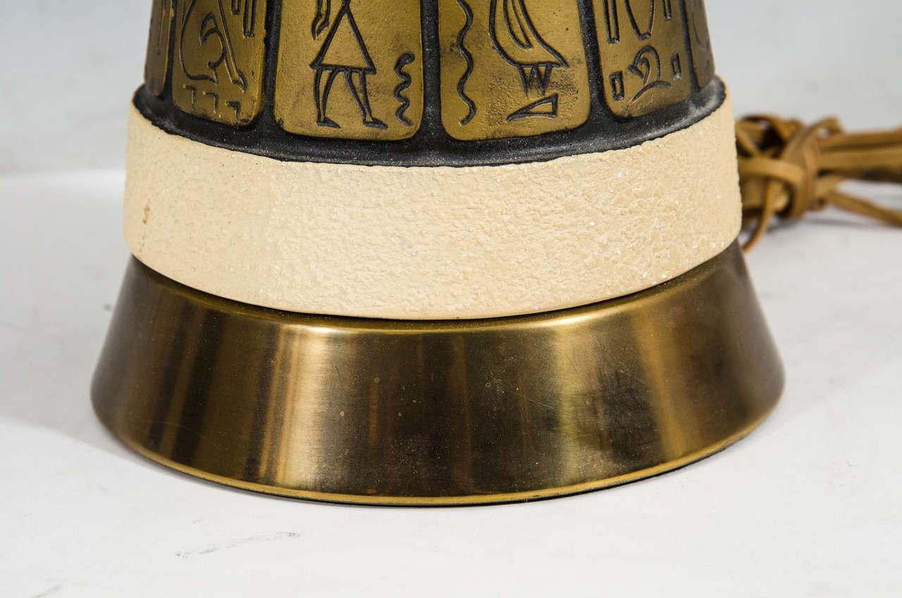 Midcentury Pair of Egyptian Inspired Table Lamps Marked F.A.I.P For