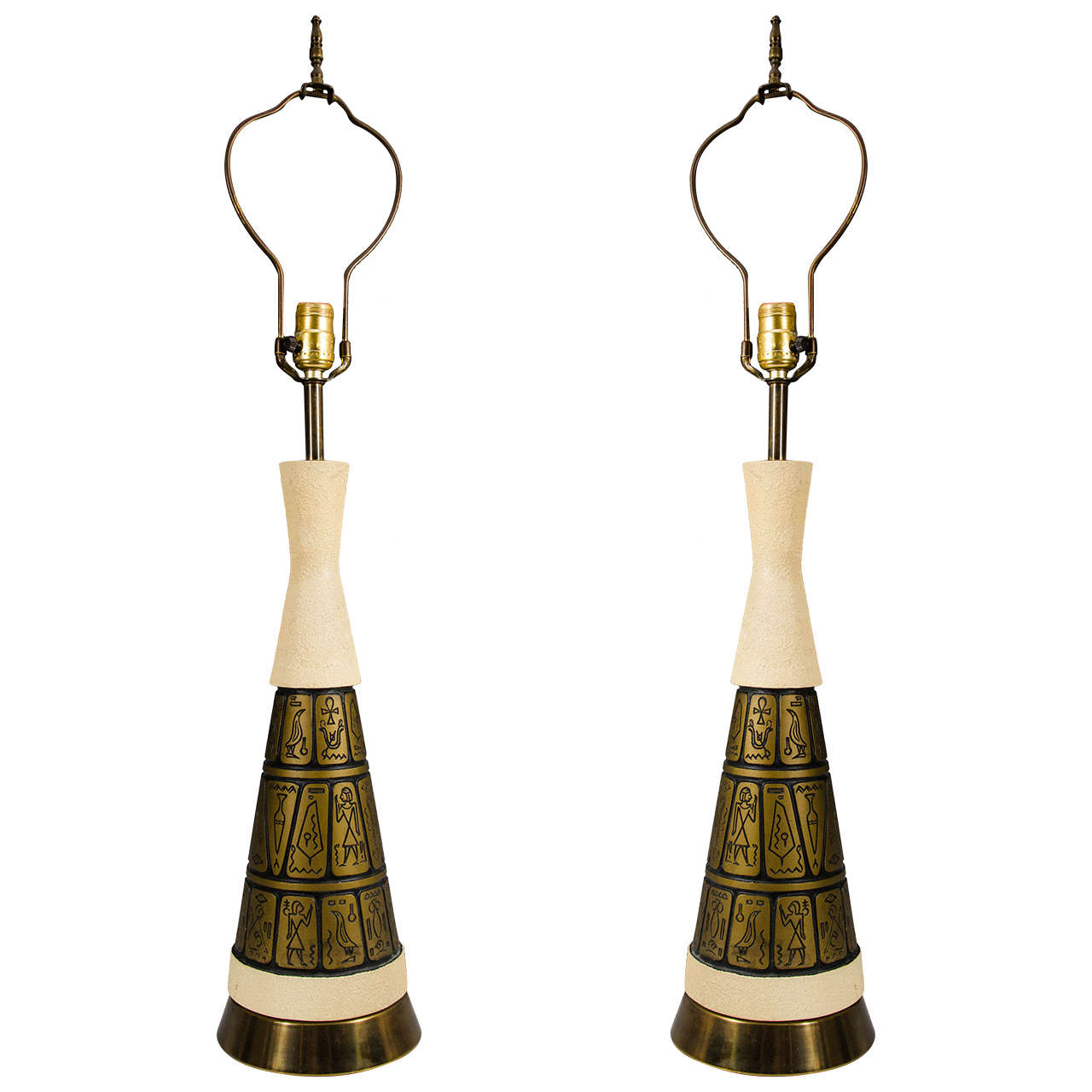 Midcentury Pair of Egyptian Inspired Table Lamps Marked F.A.I.P For