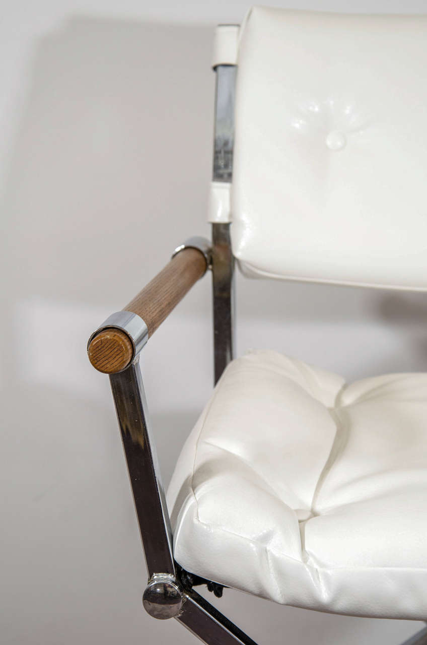 A Midcentury Pair of White Leather Director's Chairs Attributed to Milo