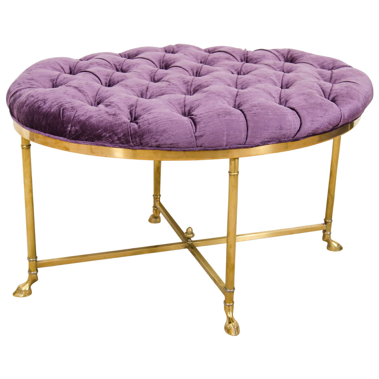Midcentury La Barge Oval Bench with Brass Hoof Feet and Purple