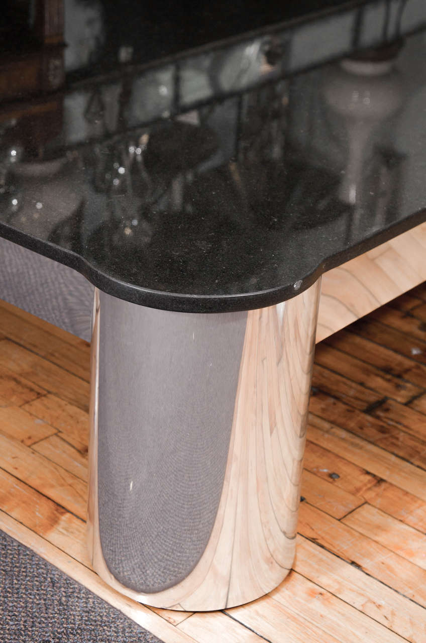 Vintage Black Granite Top Coffee or Cocktail Table with Tubular