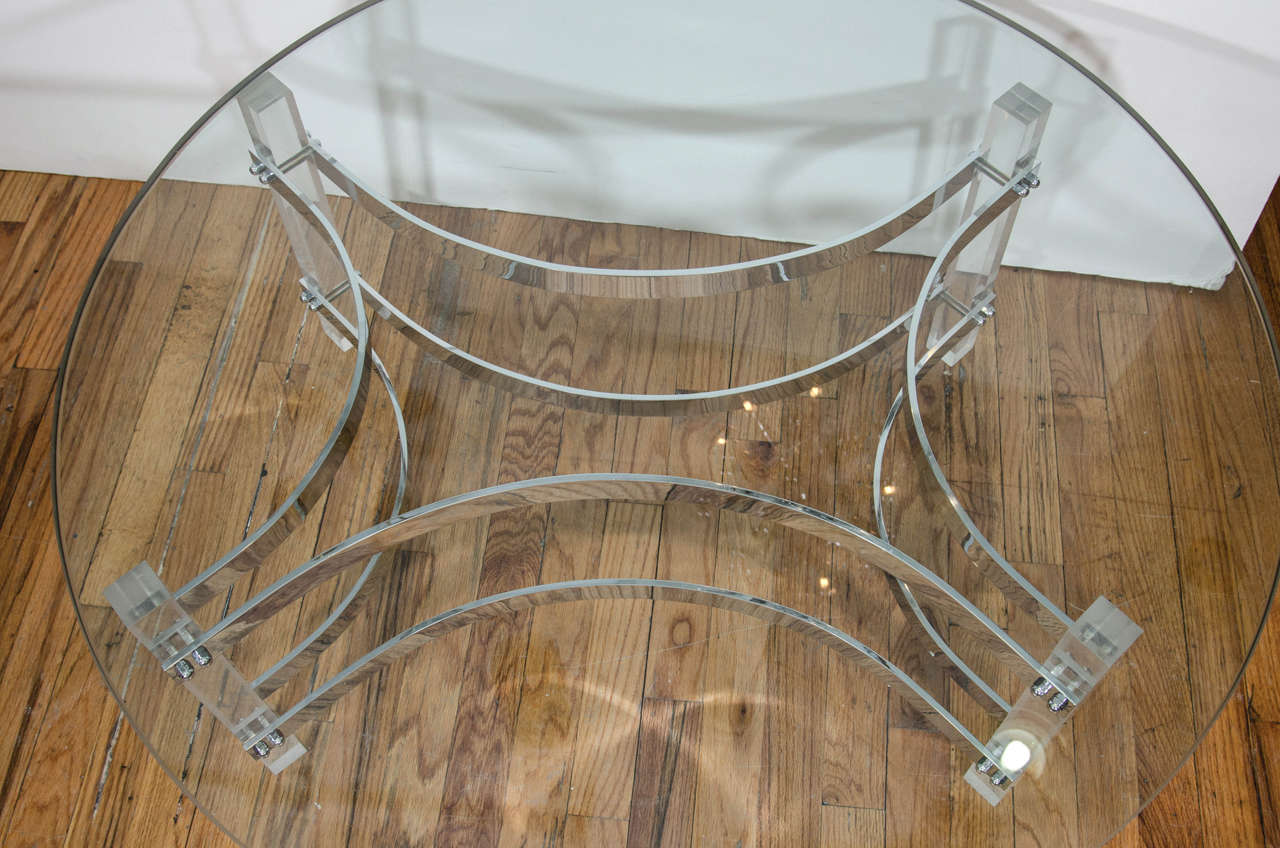 Charles Hollis Jones Chrome and Lucite Coffee and Cocktail Table at