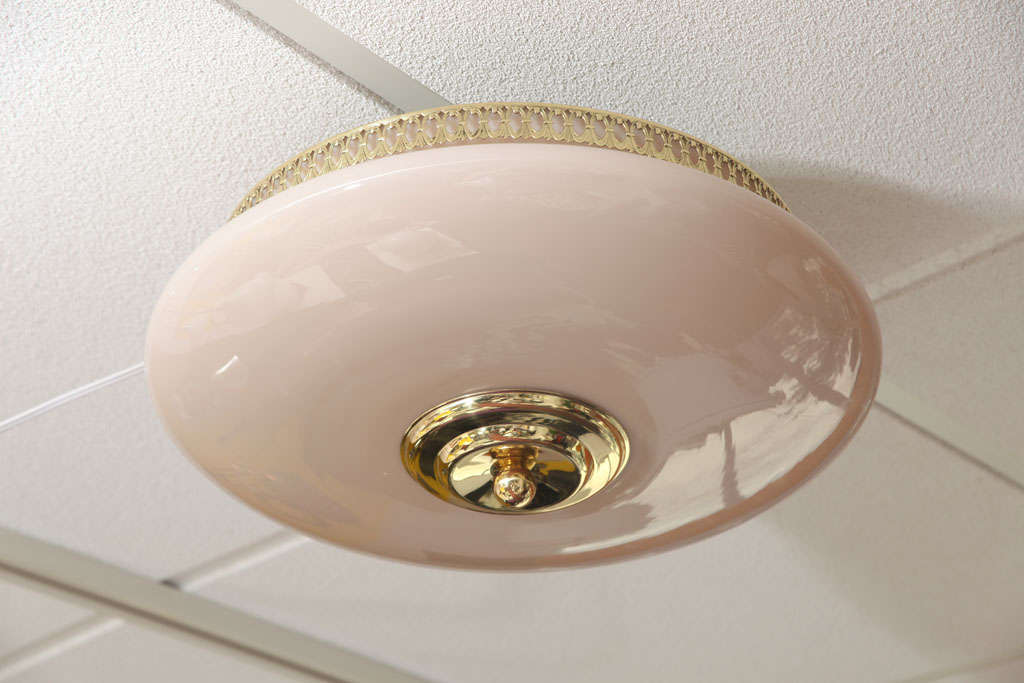 Rewired four bulbs W 60/EA.
This is a feminine light Chanel pink in coloring with the gold contrast is stunning.