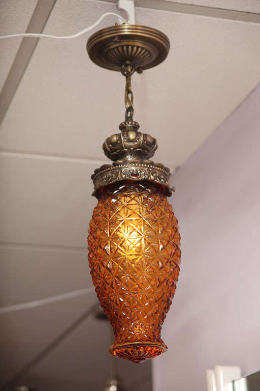 Antique amber ceiling pendant France elegant entrance hall. Rewired restored.