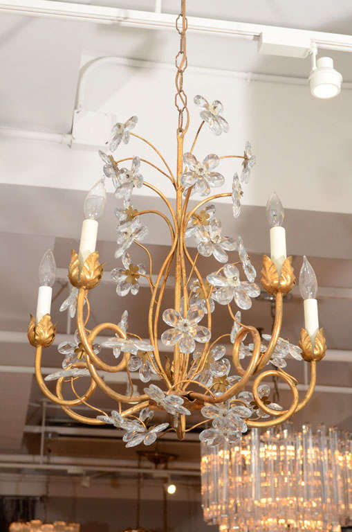 Unknown A Pair Of Gilt Metal And Crystal Chandeliers