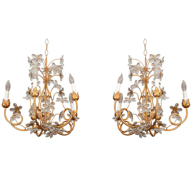 A Pair Of Gilt Metal And Crystal Chandeliers