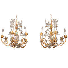 A Pair Of Gilt Metal And Crystal Chandeliers