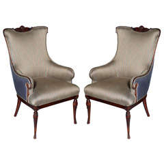 Pair of Art Deco Carved Arm Chairs