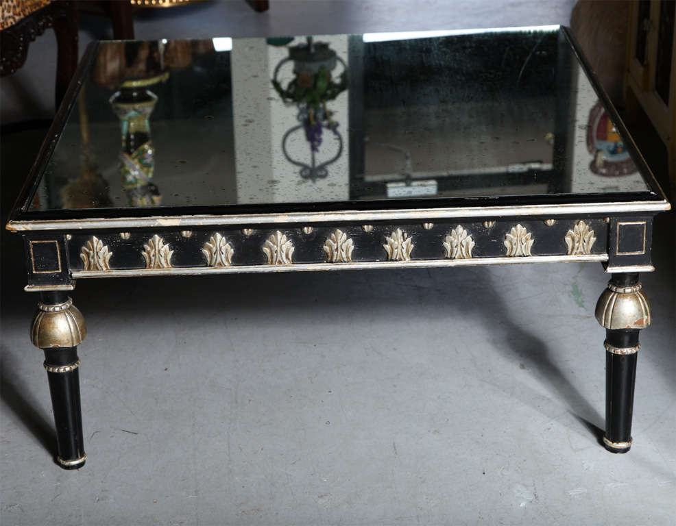 Tavolino da caffè vintage con piano in Antique Mirror