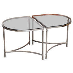 Fine  & Elegant  Jansen Style Twin Demilune Chrome Tables.