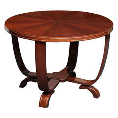 French Art Deco Mahogany Brass Inlaid Center Side Table