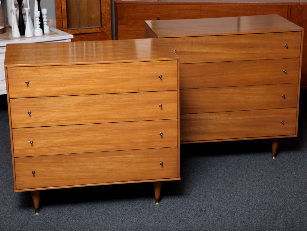 Pair Mccobb Style Blonde Mahogany Commodes