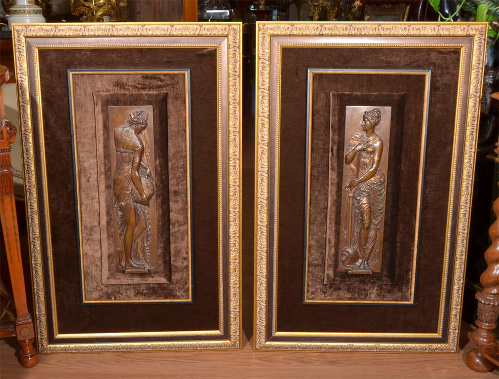 19th c bronze plaques signed Barbedienne