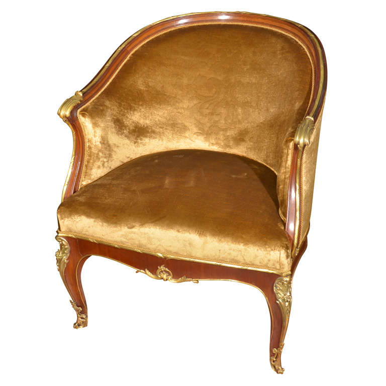 19th c gilt bronze and mahogany bergere