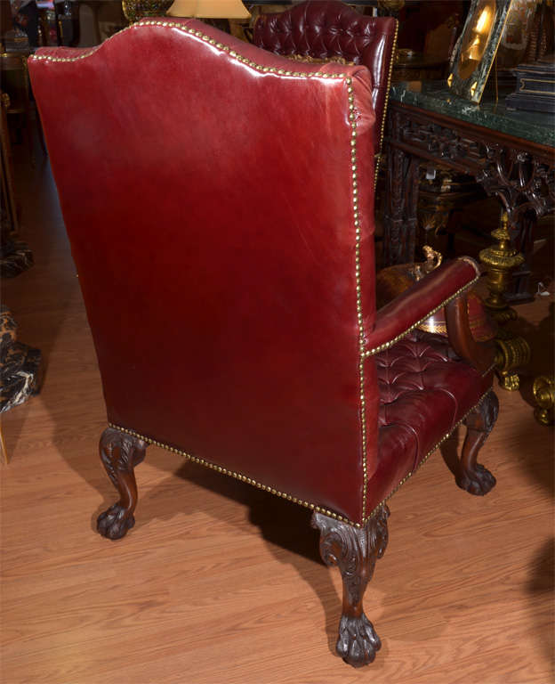 19thc pair of English leather Gainsborough chairs 1